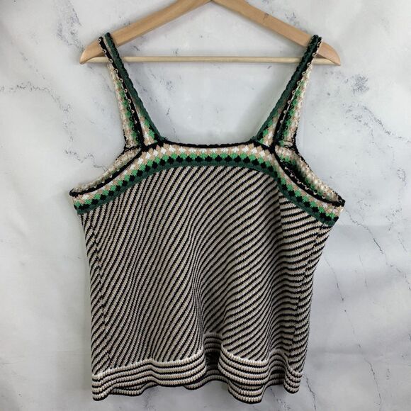 y2k knit Cami Tank Top Womens sz 18 20 2XL Hippy Square Neck crochet Retro Boho - Picture 7 of 10